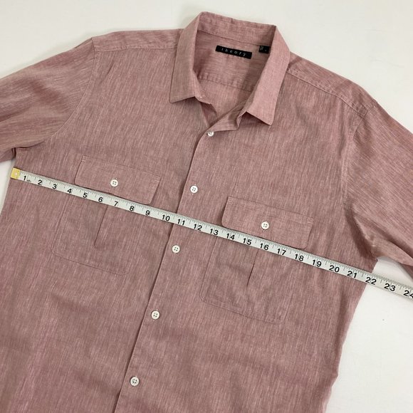 Theory Mens Large Heather Red Button Down Shirt Long Sleeve 2 Front Pockets - Picture 9 of 12